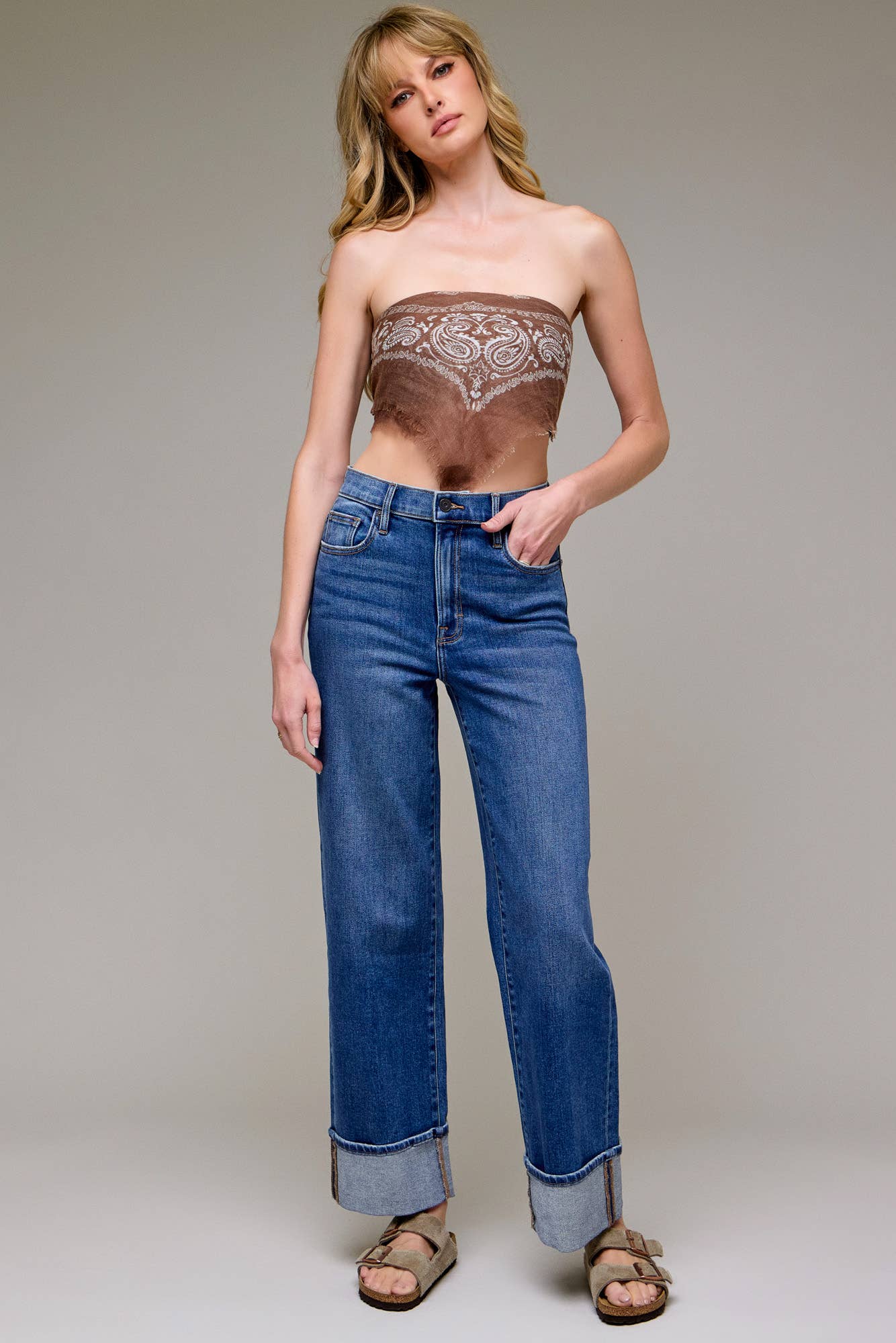 Hidden Jeans - Dark Wash Cuffed Stretch Clean Dad Jean