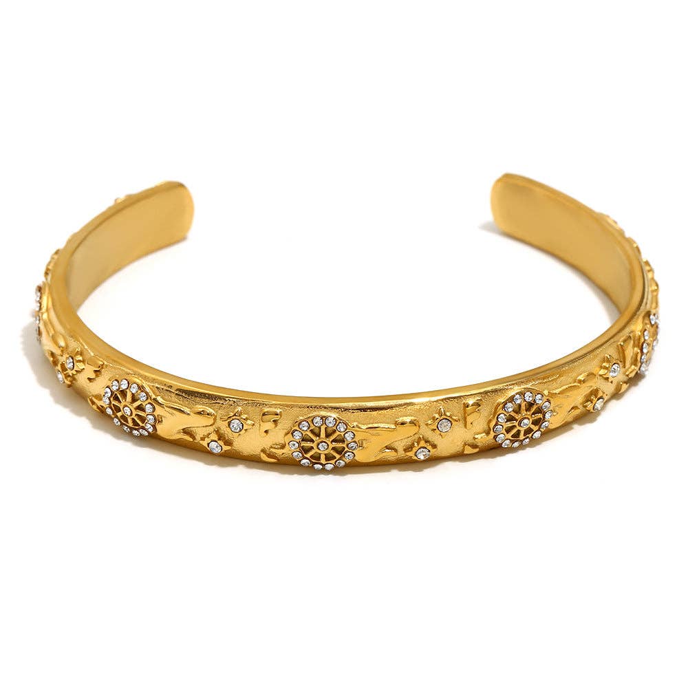 Surprise Tarot Style 18K Gold Plated S.Steel Cuff Bangle