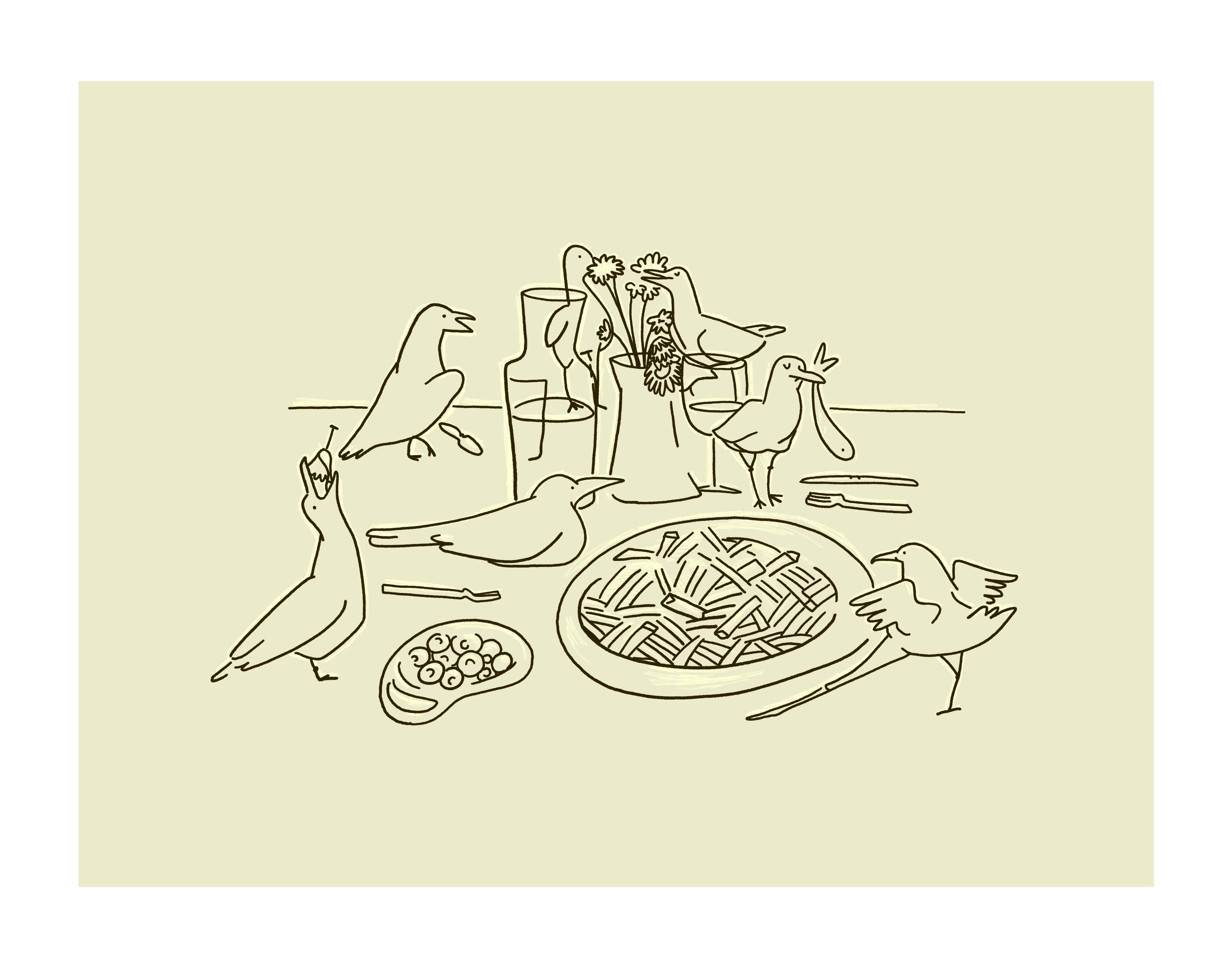 Tumbleweed Design Studio - Seagull Dinner Minimal Coastal Beach Decor Wall Art Print