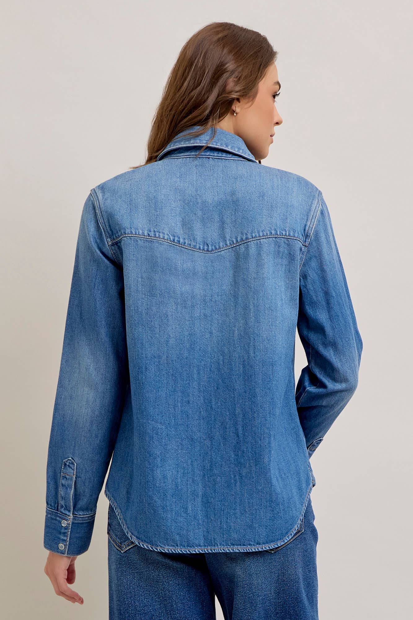 Medium Wash Basic Western Shirt [ABBY]