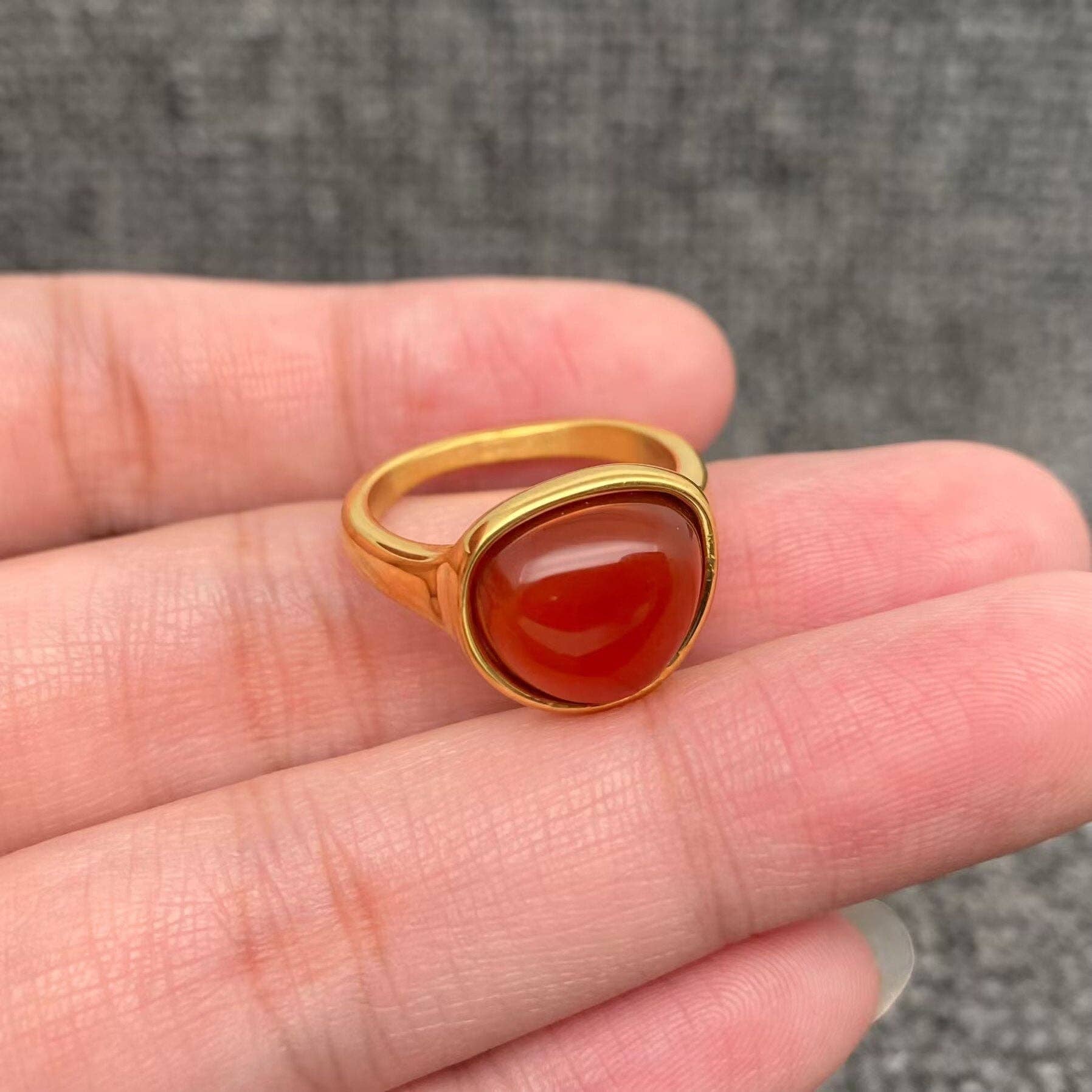 Mio Queena - Inlaid Stone 18K Gold Plated Stainless Steel Ring - FGS/CS
