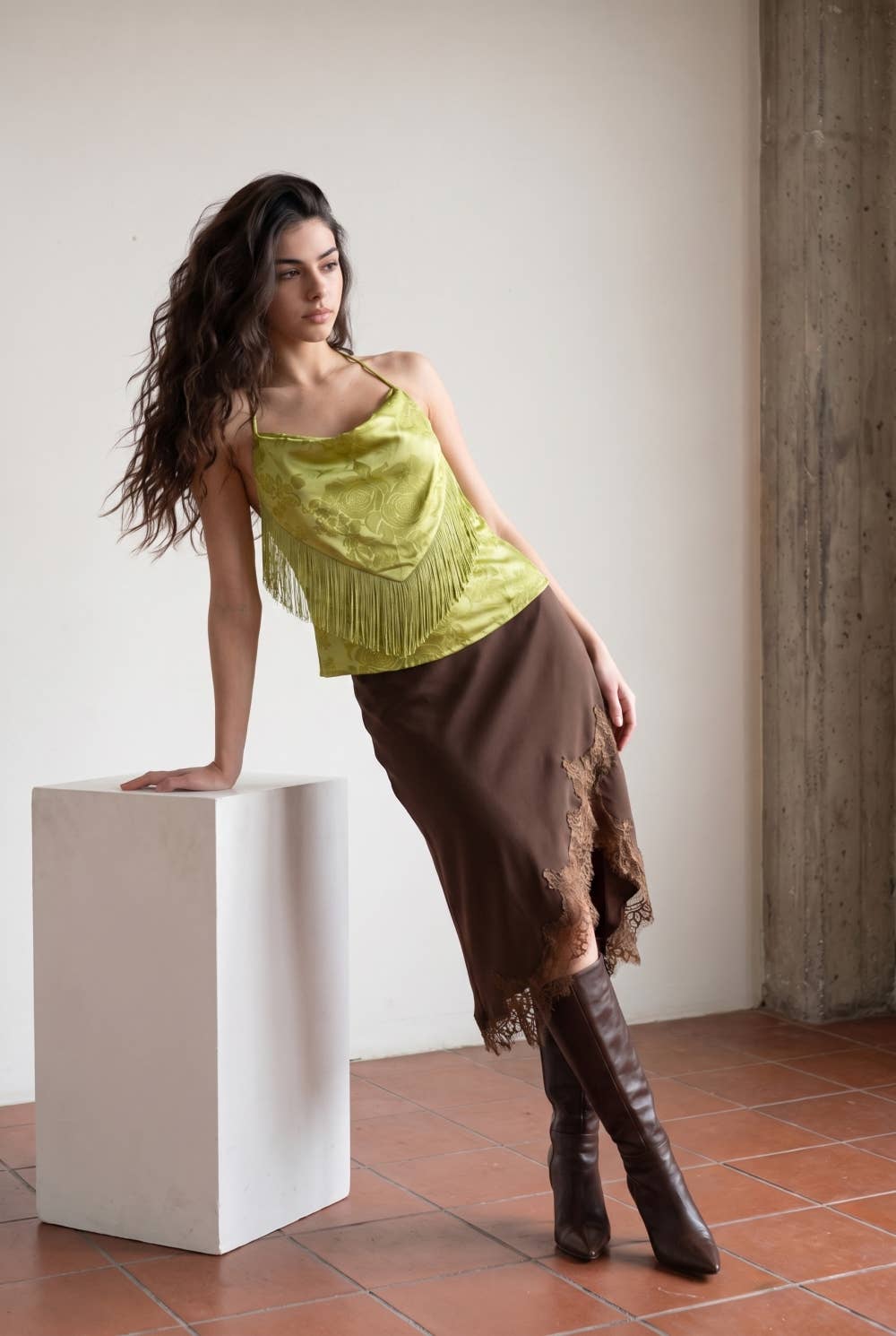 Edit by Nine - JACQUARD SATIN COWL HALTER NECK TOP