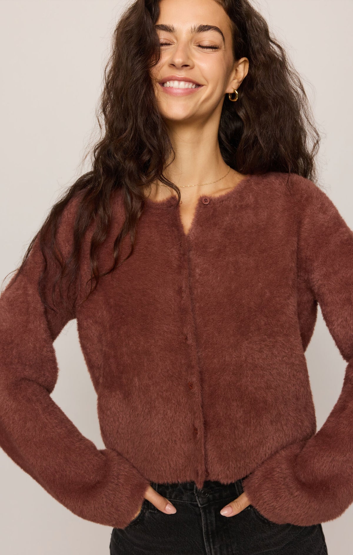Winterglow Fluffy Cardigan Dark Rosewood