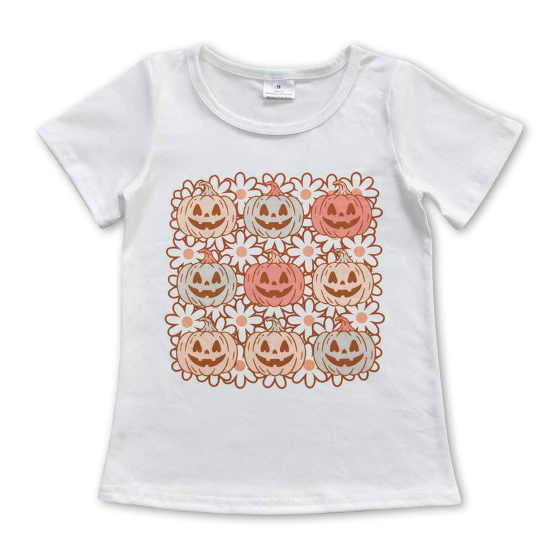Pumpkin floral short sleeves baby girls Halloween shirt