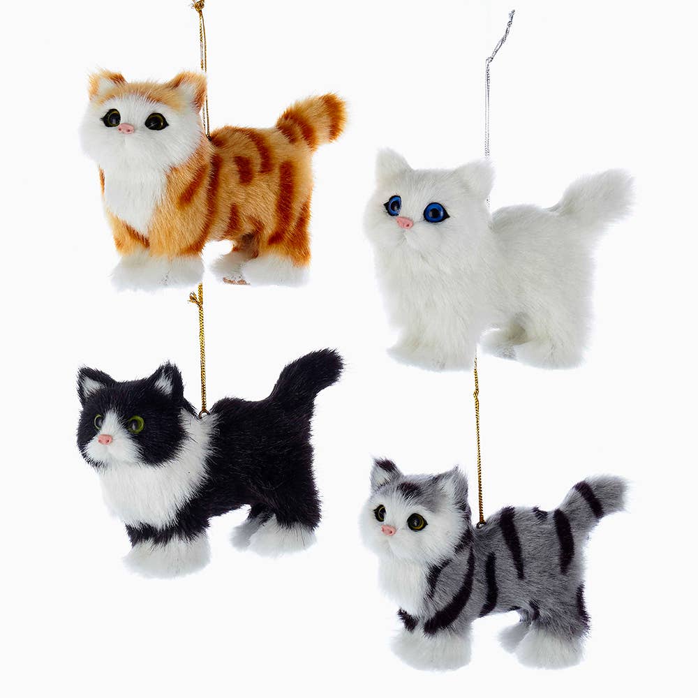 Kurt S. Adler, Inc. - 4.3"PLASTIC PLUSH CAT ORNAMENT 4/ASSTD