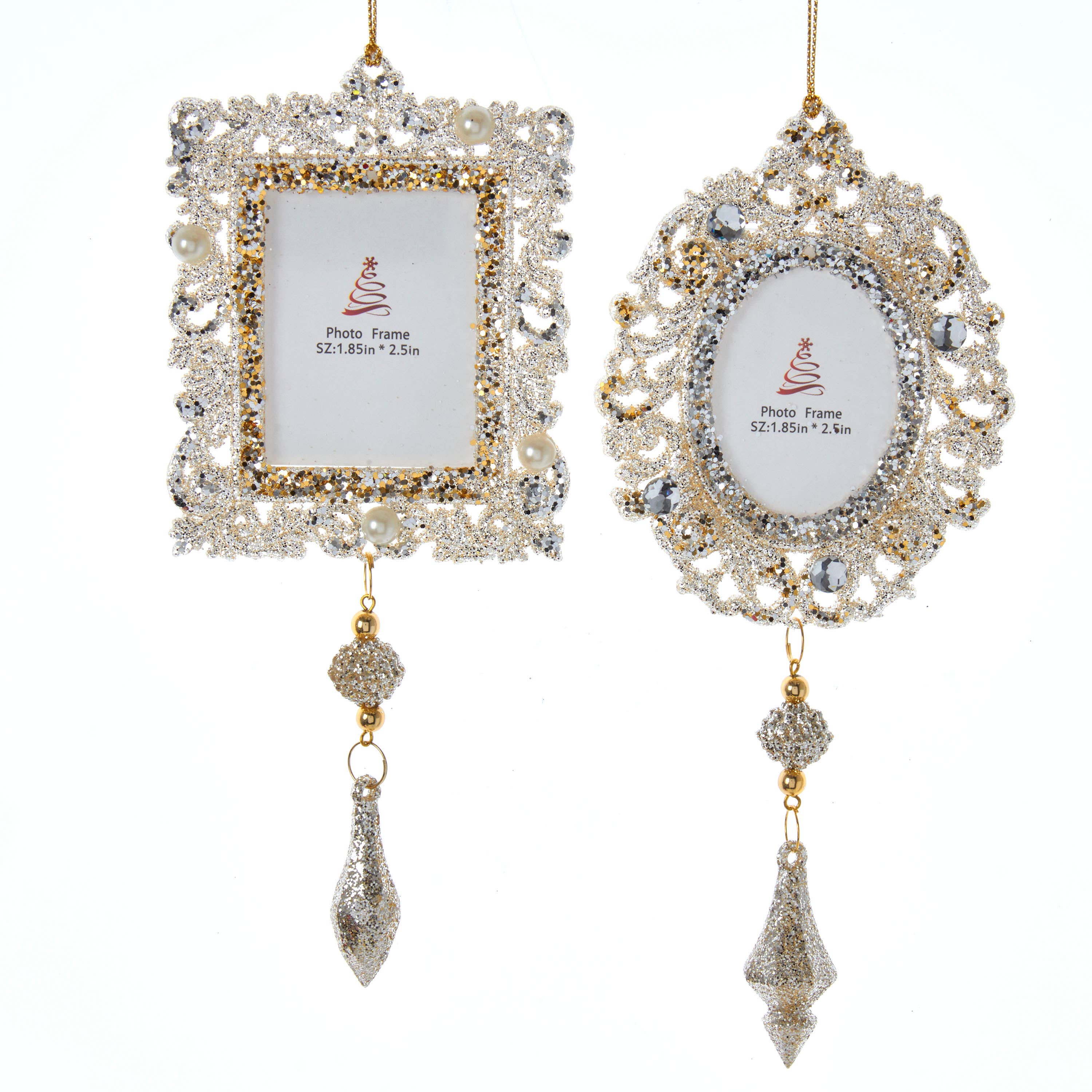 Kurt S. Adler, Inc. - Light Gold and Silver Picture Frame Ornaments, 2 Assorted