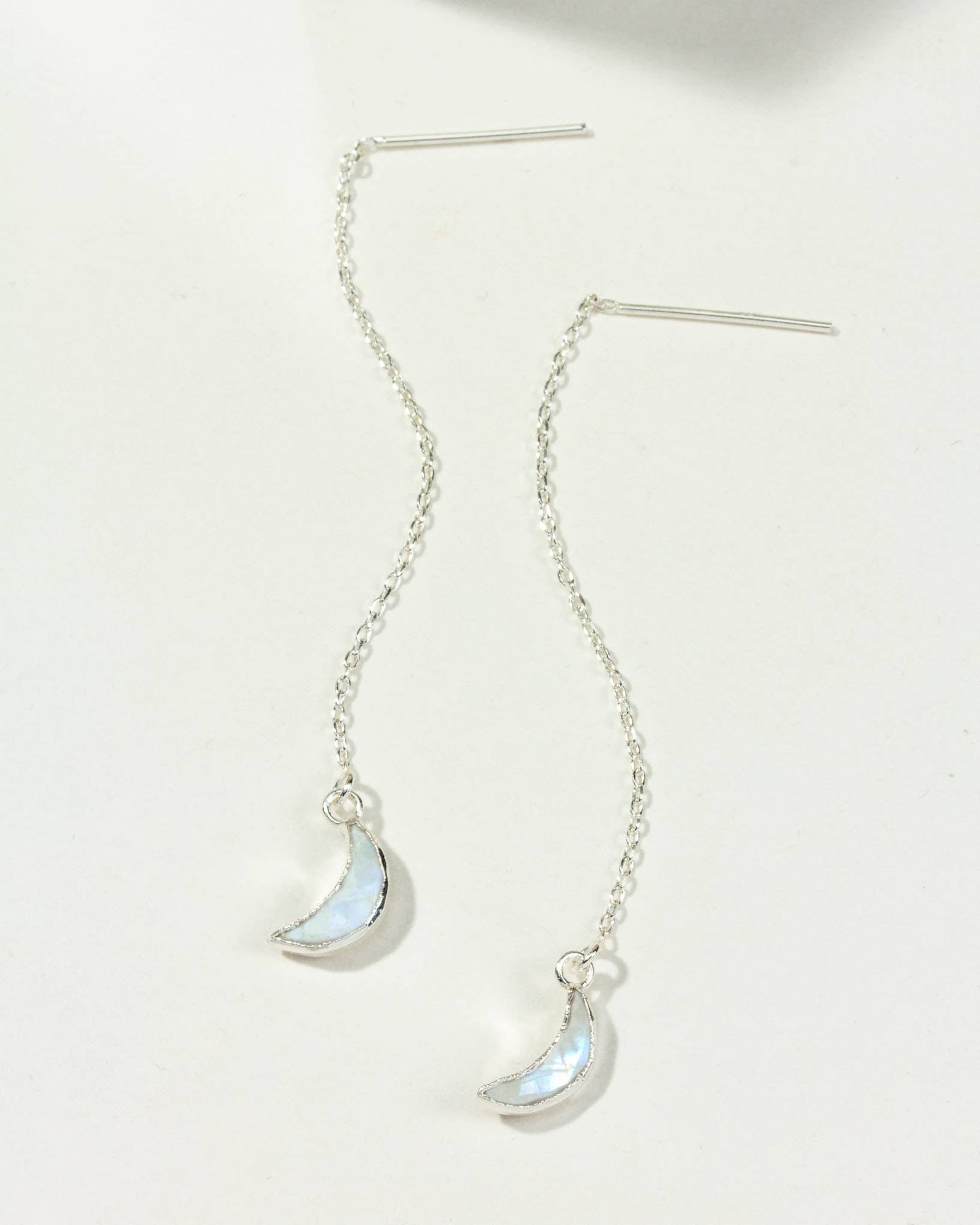 Luna Norte - Sterling Silver Eclipse Threader Earrings - Moonstone