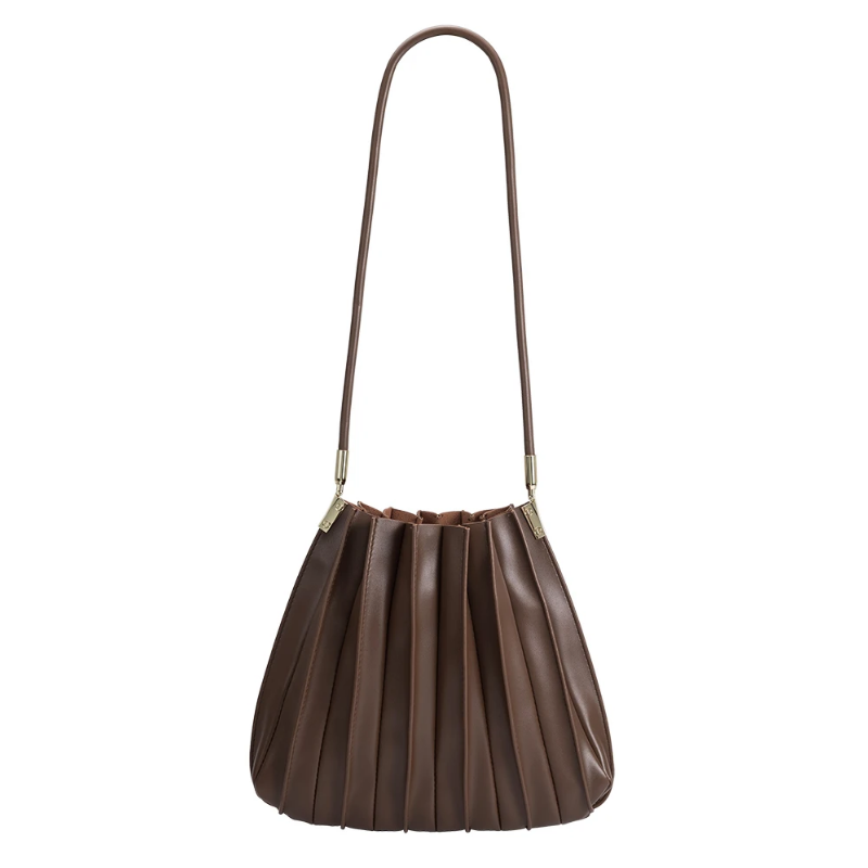 Melie Bianco - Carrie Pleated Vegan Shoulder Bag in Chocolate