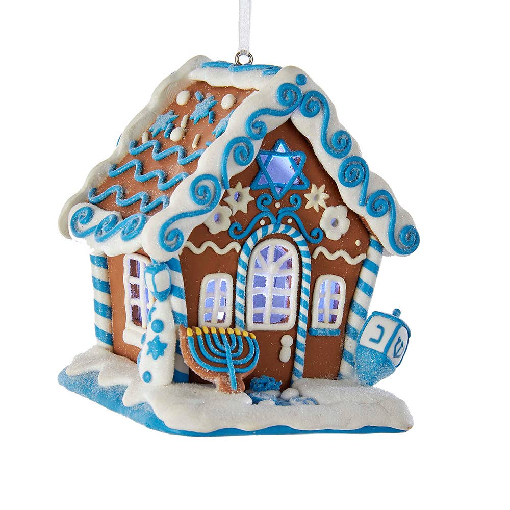 4"HANUKKAH GINGERBREAD LED HOUSE ORNAMENT