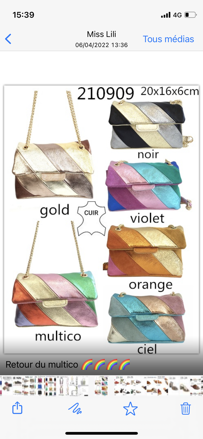 Lulu berlu couture - Sac bandoulière en cuir rainbow bag glitter S , leather bag