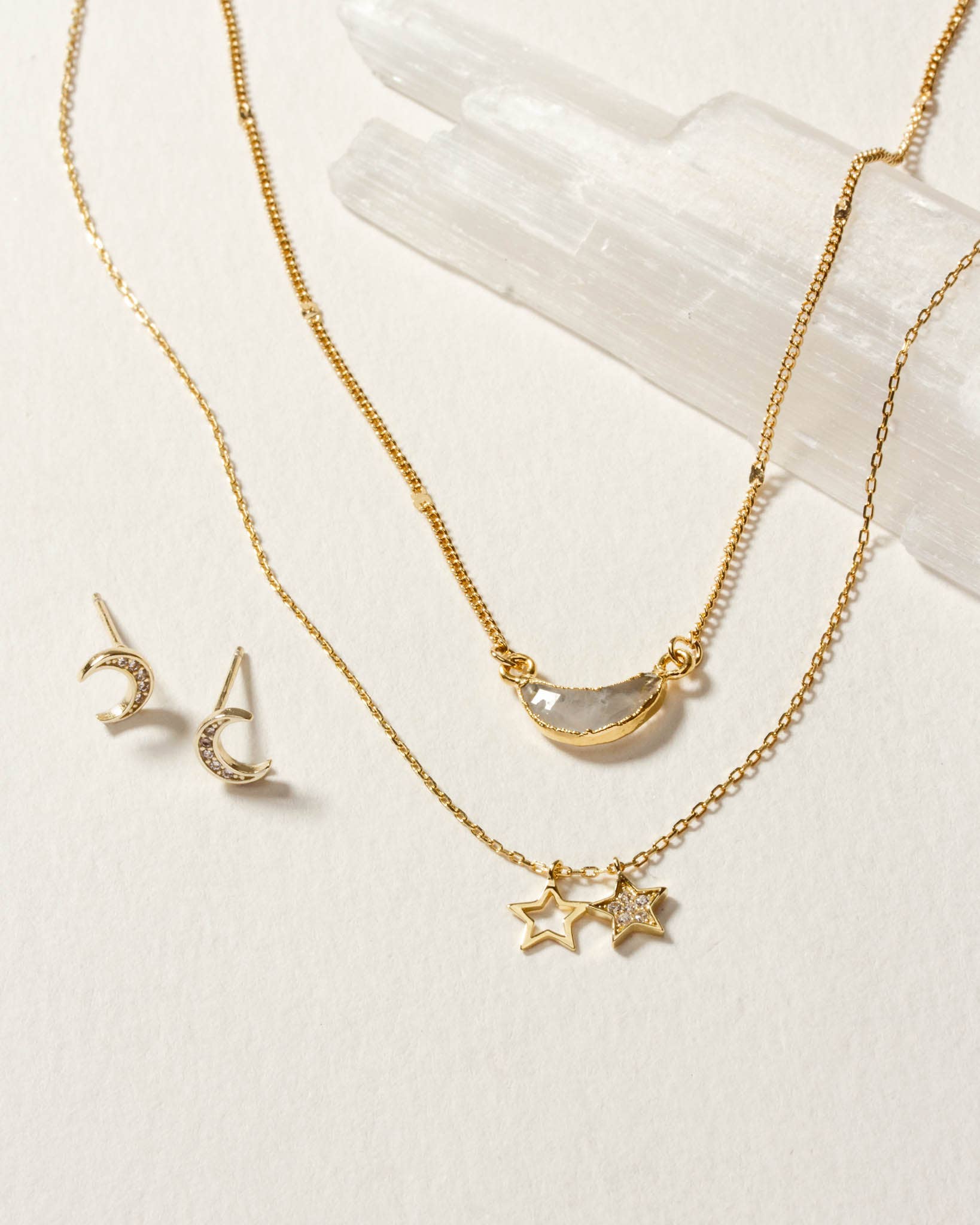 Luna Norte - Moon and Stars Necklace Set- Moonstone