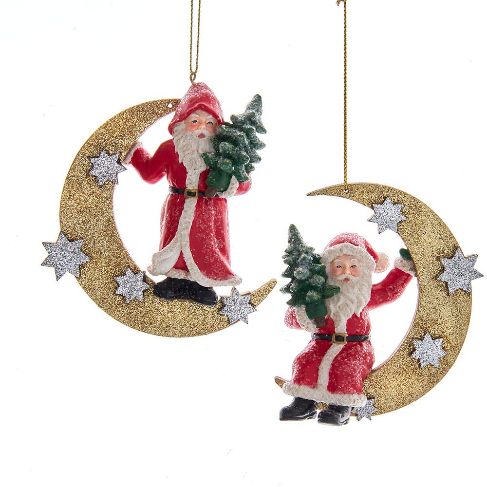 4"GERMAN SANTA ON MOON ORNAMENT 2/ASSTD