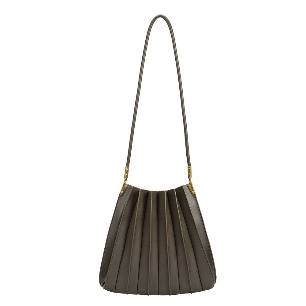 Melie Bianco - Carrie Pleated Vegan Shoulder Bag in Olive