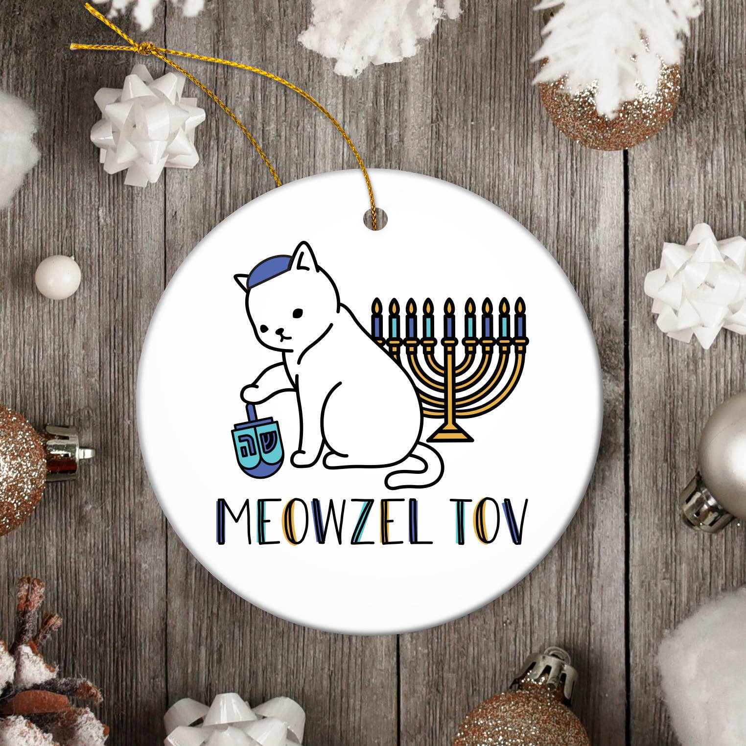 femfetti - Meowzel Tov Ceramic Ornament