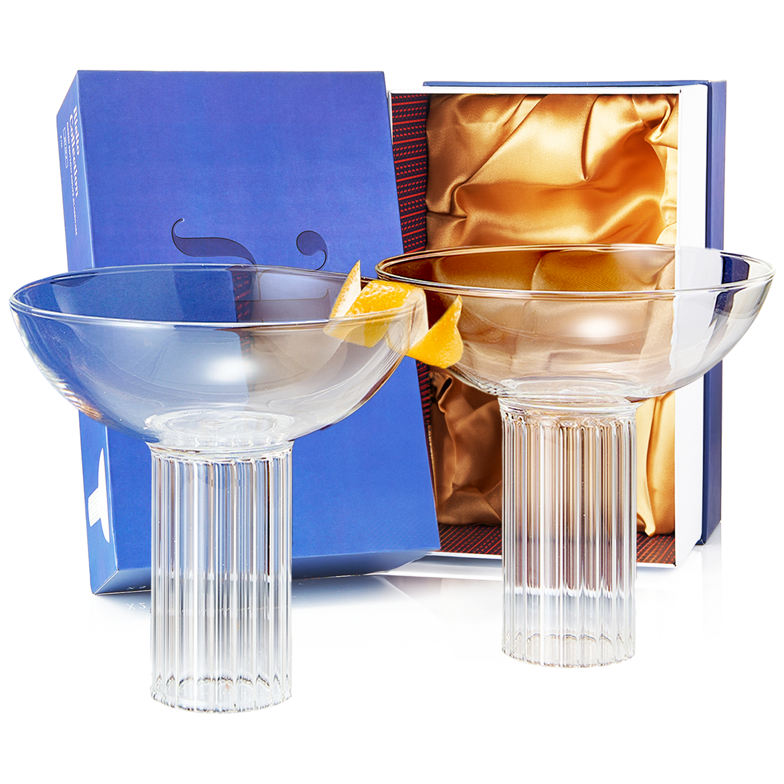 The Wine Savant /  Khen Glassware - Ribbed Coupe Glassware - 8 oz Glasses | Set of 2 | Vintage