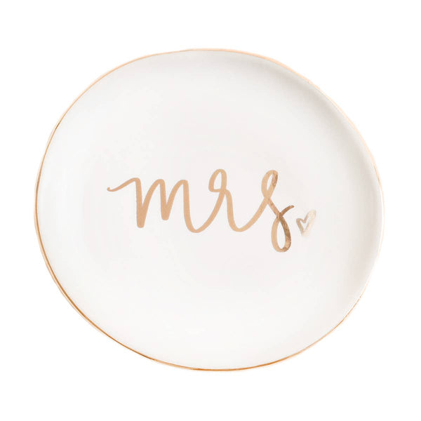Sweet Water Decor - Mrs. Jewelry Dish - White and Gold Foil - 4x4"
