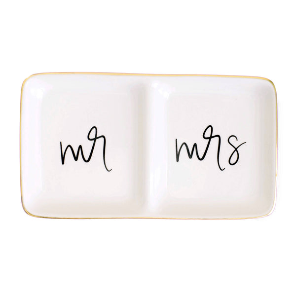 Sweet Water Decor - Mr. and Mrs. Jewelry Dish - Black and White - 7.2x4”