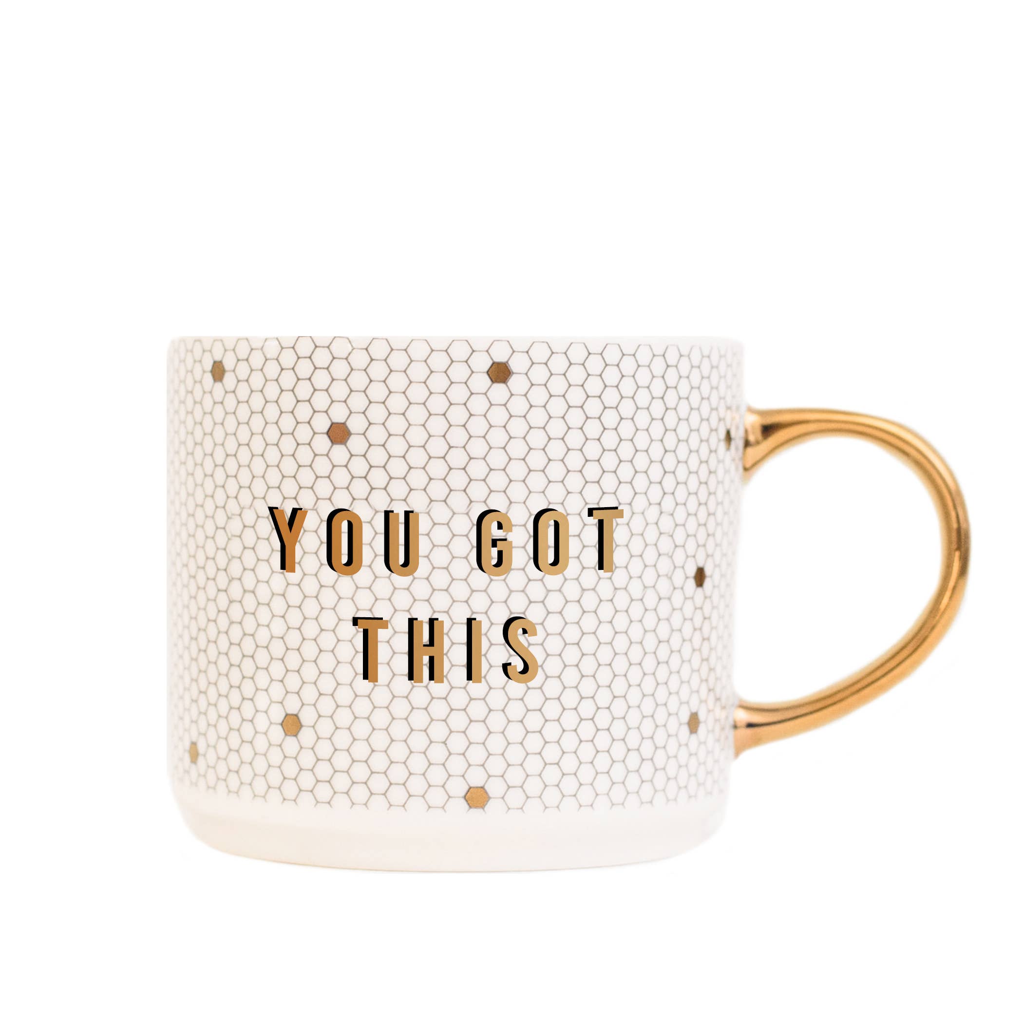 Sweet Water Decor - You Got This - Gold, White Honeycomb Tile Coffee Mug - 17 oz