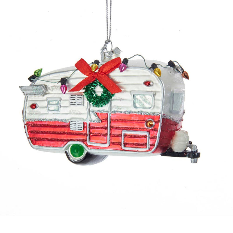 Kurt S. Adler, Inc. - Red and White Camping Car Glass Ornament