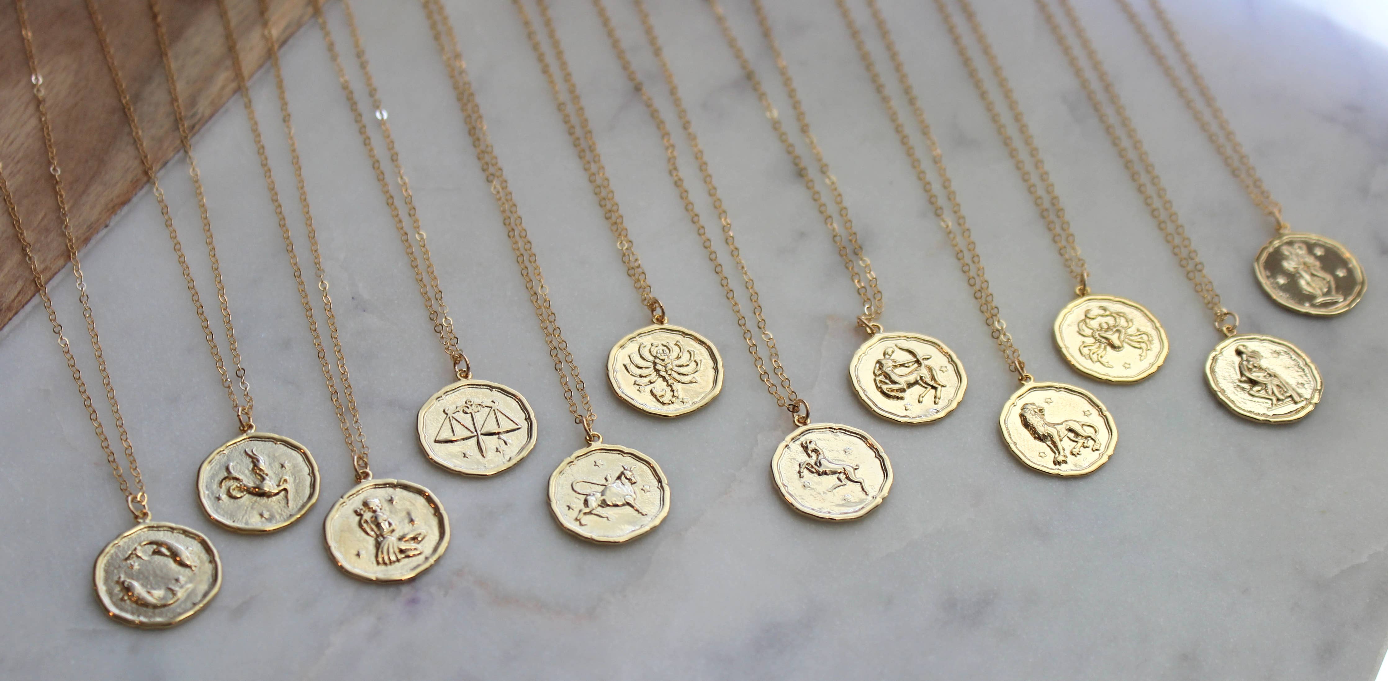 Laalee Jewelry - Gold Zodiac Necklace Coin Disk