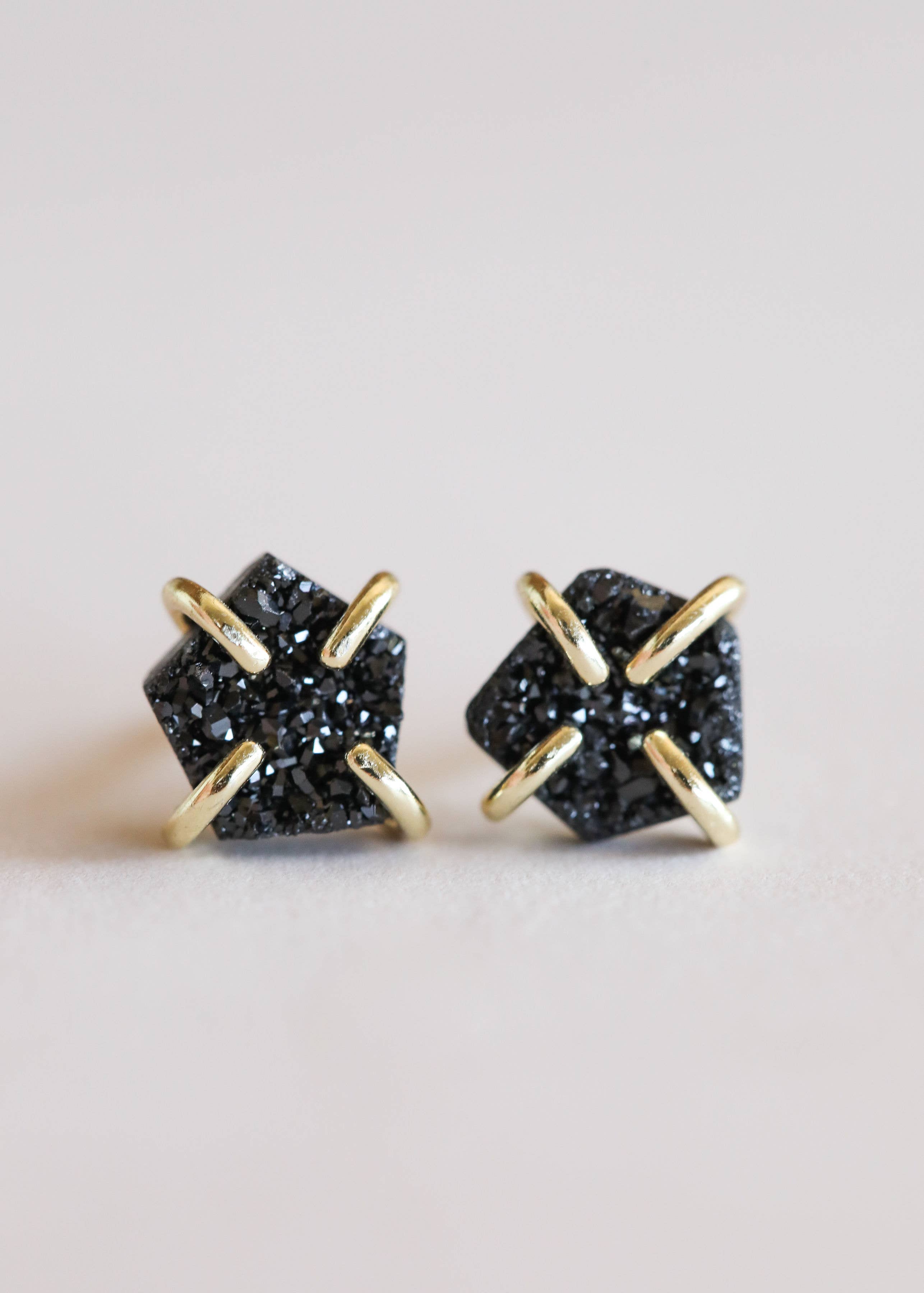 JaxKelly - Black Druzy Prong Earrings