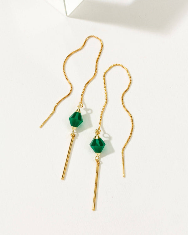 Pendulum Threader Earring - Green Chalcedony