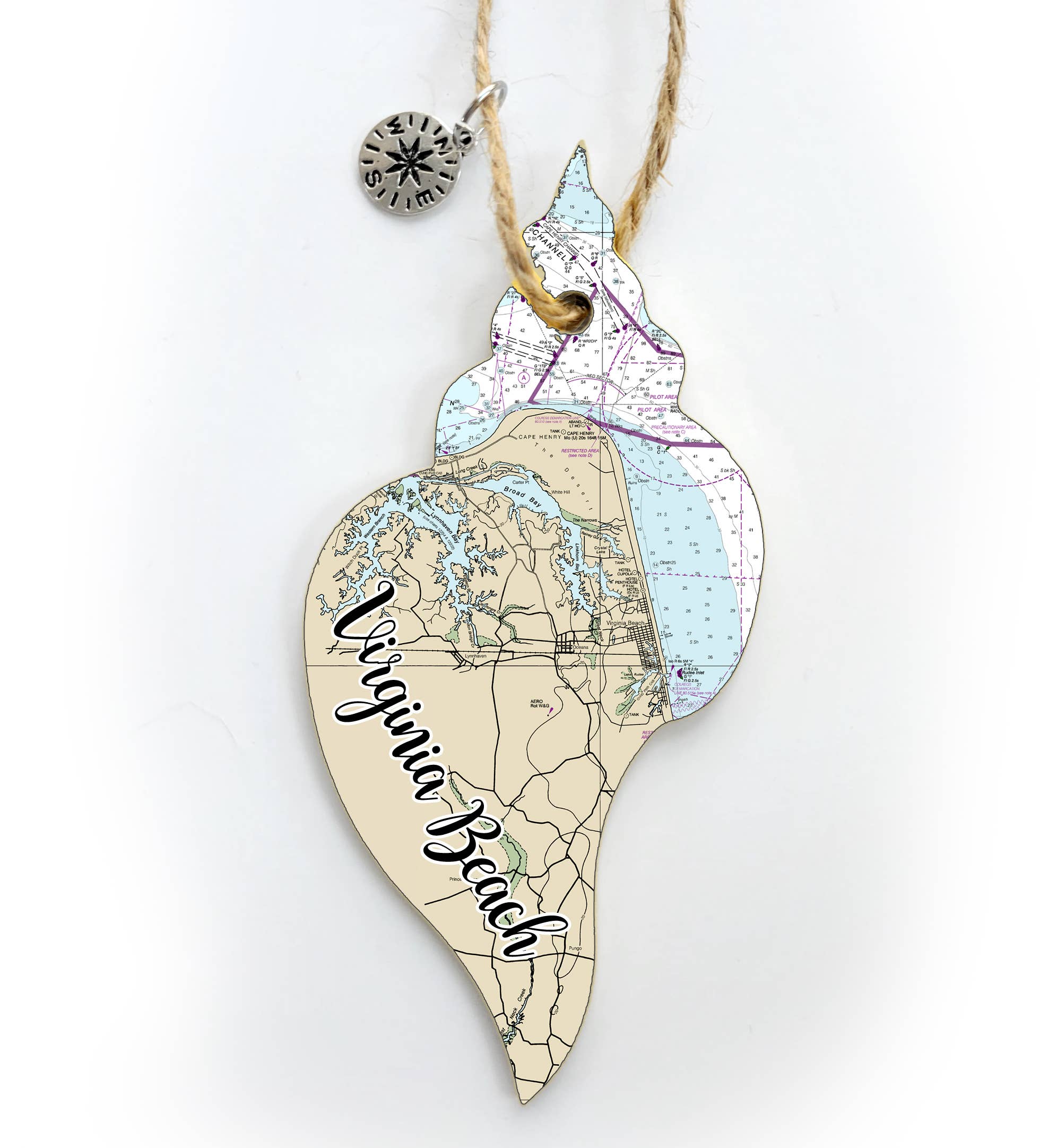 SAN DIEGO Wood Ornament - Conch Shell with Map-